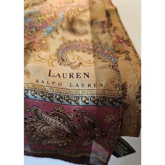 Lauren by Ralph Lauren Silk Scarf Paisely Stripes Green label 1 1 x 52 in - Picture 3 of 4